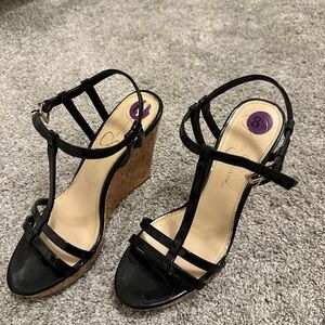 Jessica Simpson Black Wedge Shoes with Strappy Design and High Heel